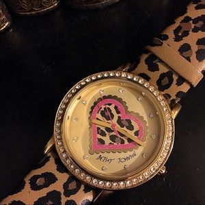 BETSEY JOHNSON rhinestone & leopard print watch